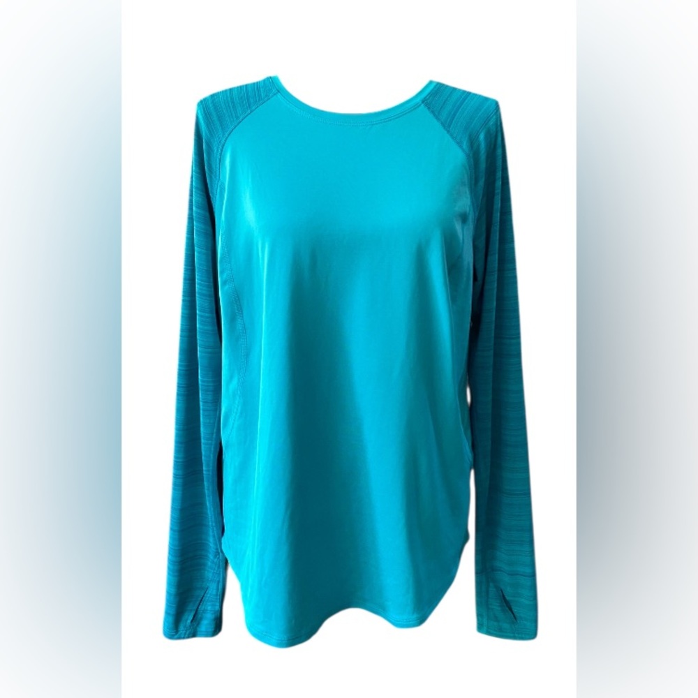 Tek Gear: Dry Tek Brushed Blue Green Long Sleeve Women's Top with Thumb Holes